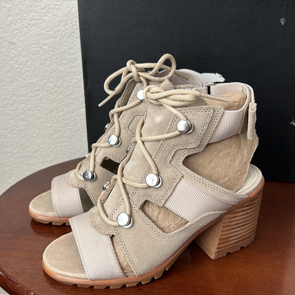 Sorel Nadia Strappy Lace Up Suede Sandals Size 5 In Ancient Fossil - Picture 8 of 14